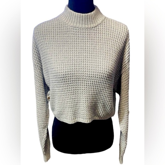 Hollister Women’s Oversized Cropped Sweater Gray Waffle Knit Mock Neck Size XS - Picture 14 of 14
